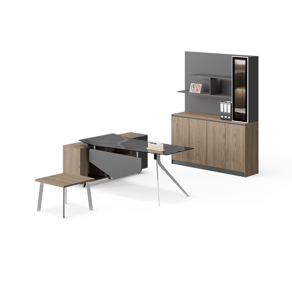 Set Meja Direktur L-Shape + Lemari Kaca — detail fitur 1