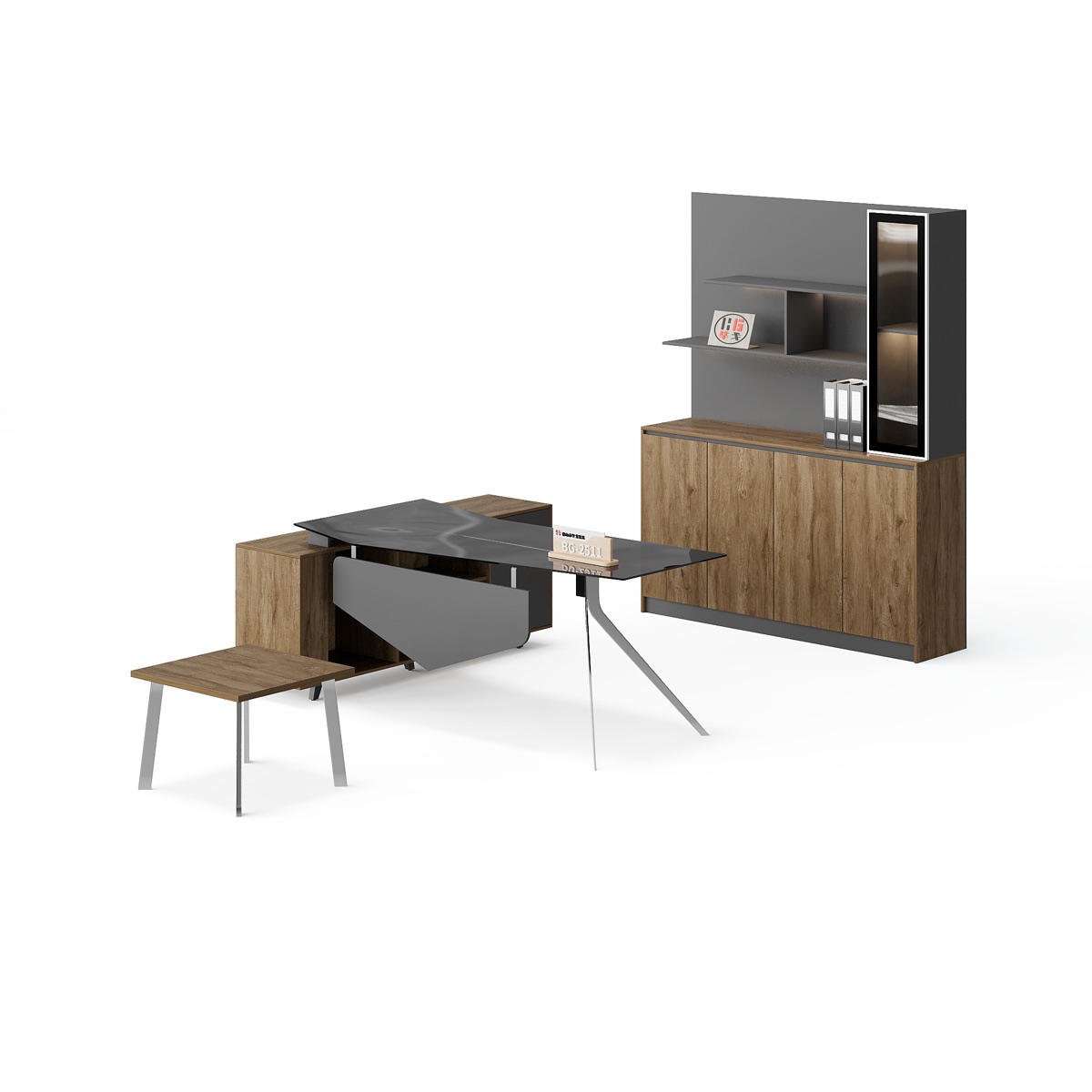Set Meja Direktur L-Shape + Lemari Kaca — detail fitur 2