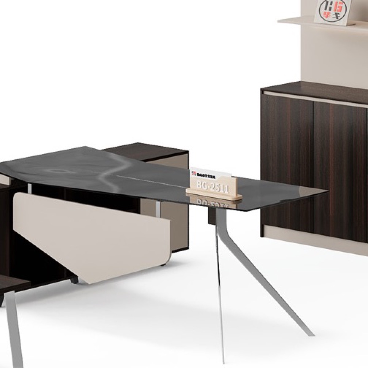 Set Meja Direktur L-Shape + Lemari Kaca — detail fitur 7