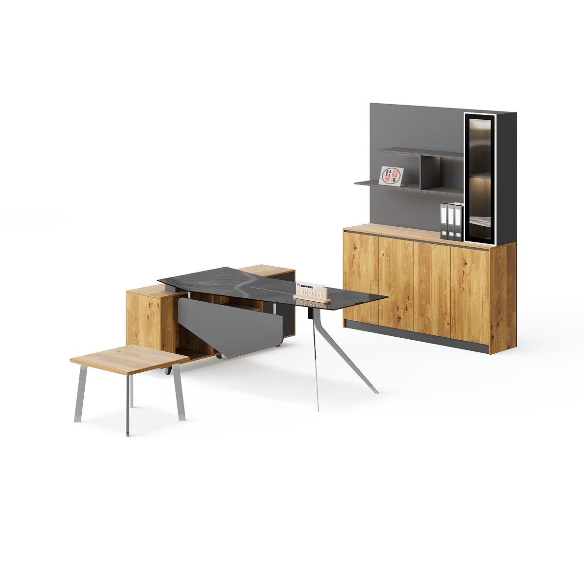 Set Meja Direktur L-Shape + Lemari Kaca — detail fitur 4