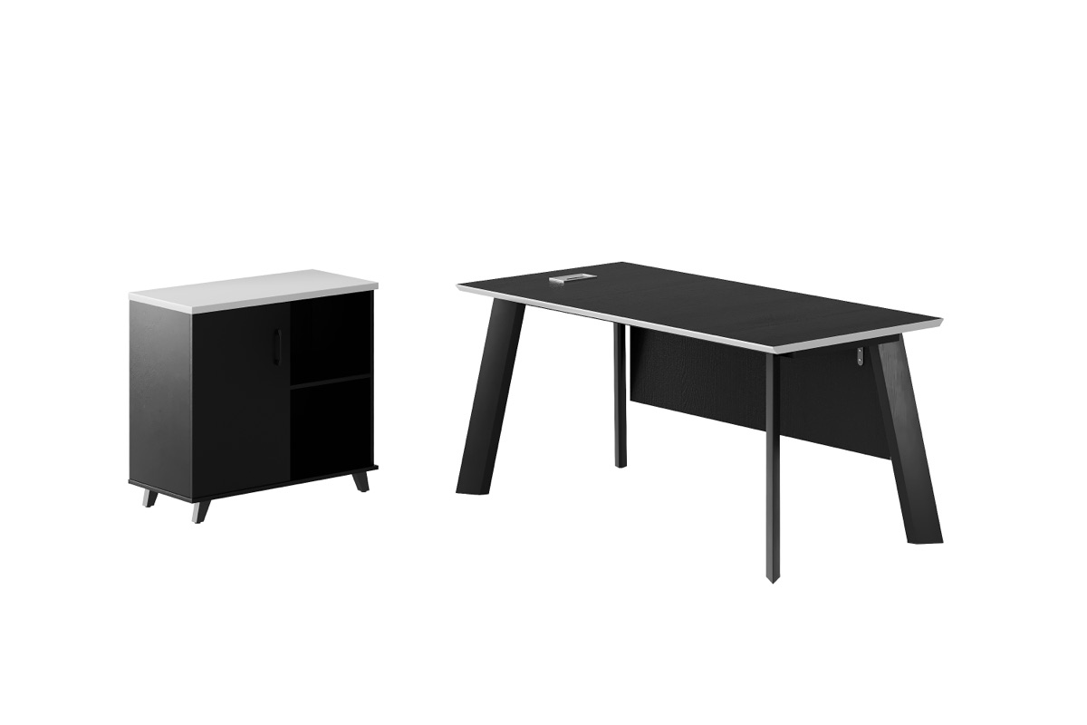 Meja Direktur L-Shape Hitam + Side Cabinet — detail fitur 1