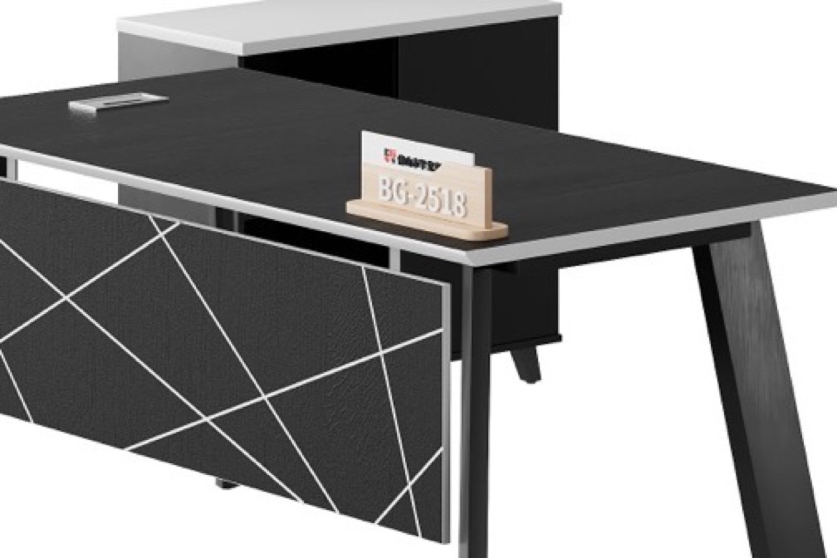 Meja Direktur L-Shape Hitam + Side Cabinet — detail fitur 2