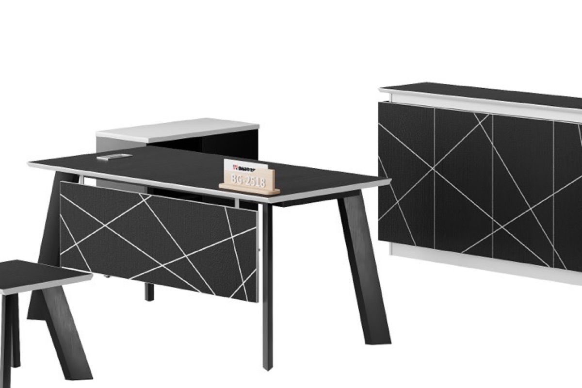 Set Meja Direktur Hitam Geometris — detail fitur 1