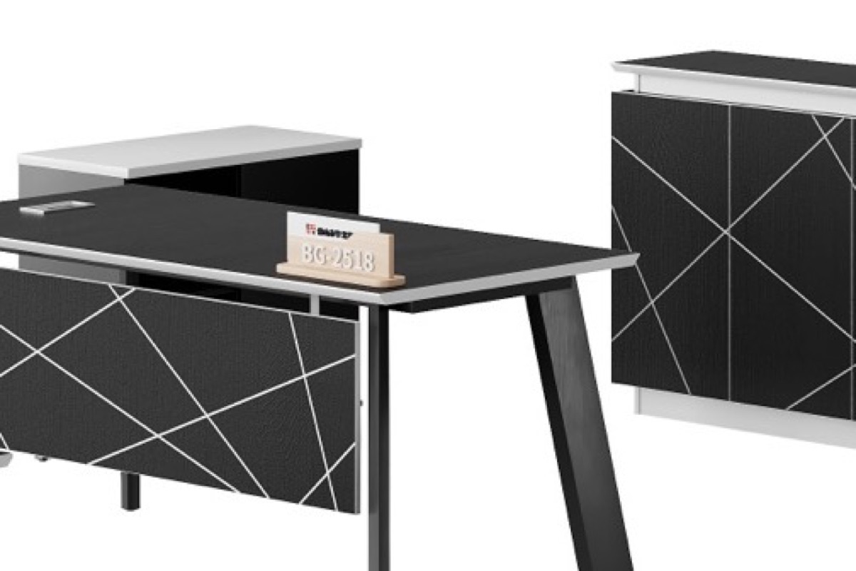 Set Meja Direktur Hitam Geometris — detail fitur 2