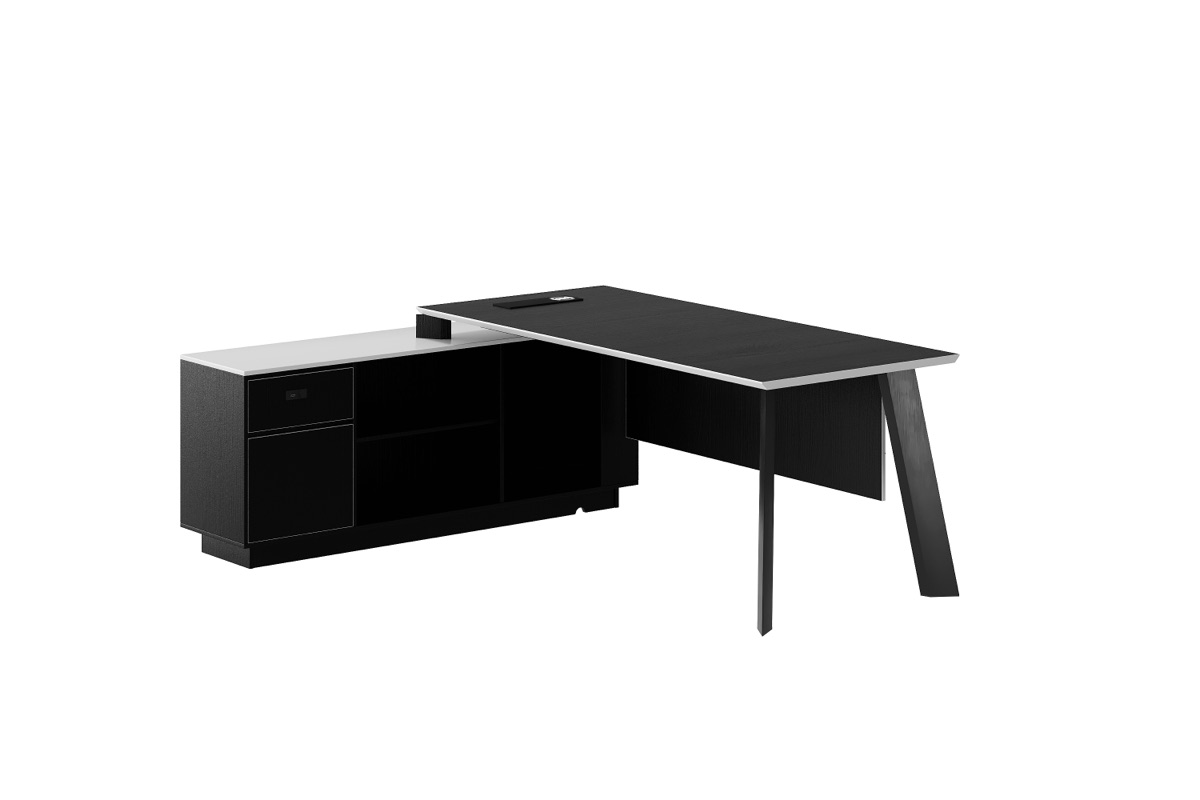 Meja Direktur L-Shape + Kabinet Hitam — detail fitur 1