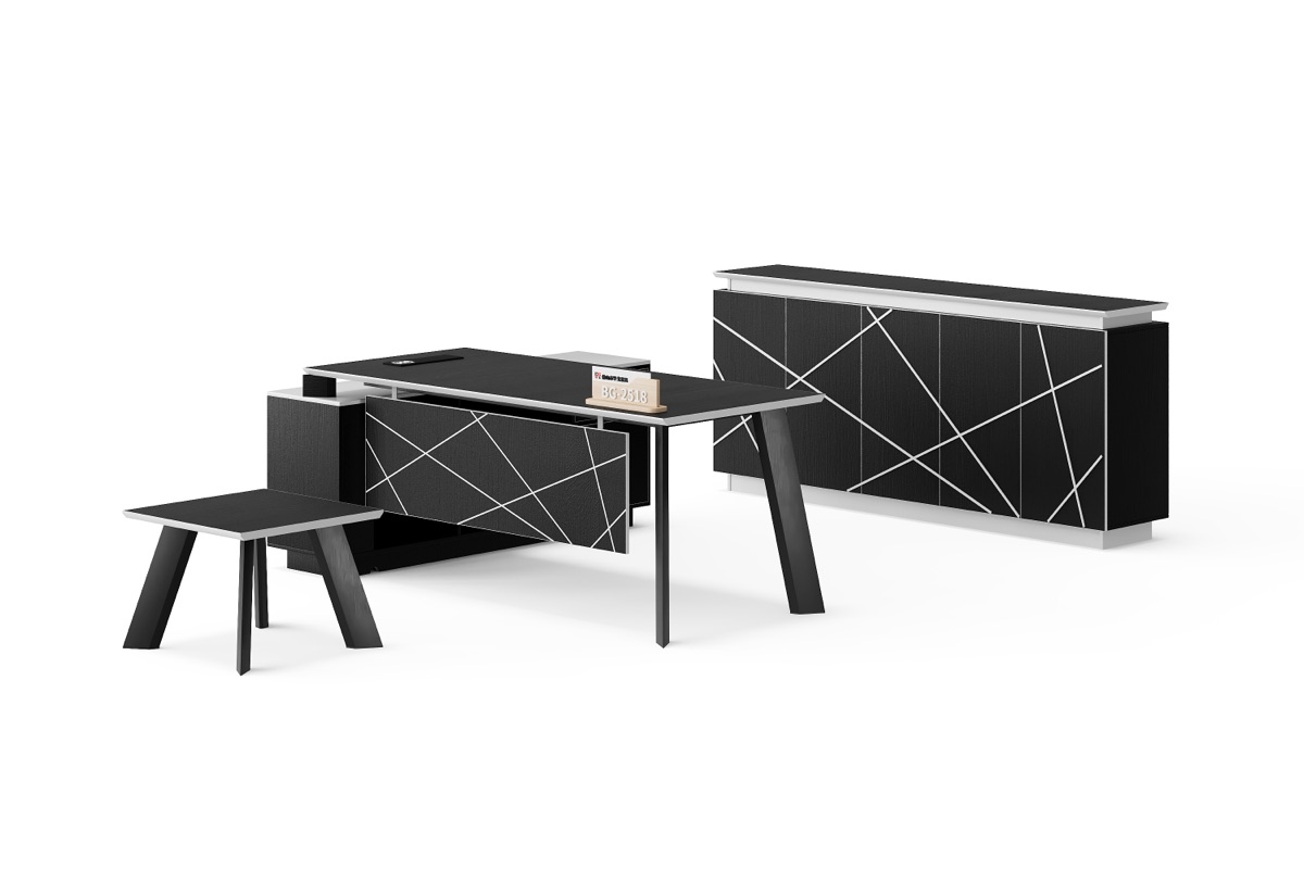 Meja Direktur Hitam Kabinet Geometris — BG-2518LA-Black — Foshan China office furniture manufacturer