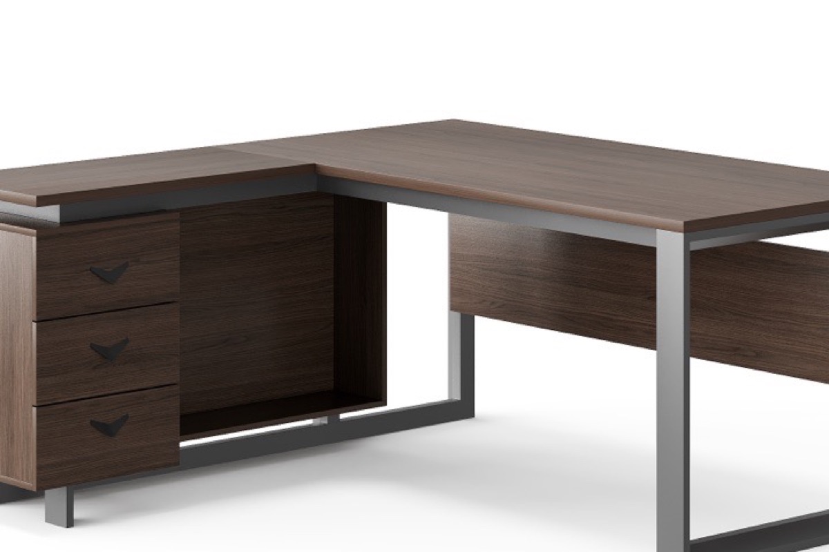 Meja Direktur L-Shape Rangka Besi 3 Laci — detail fitur 1