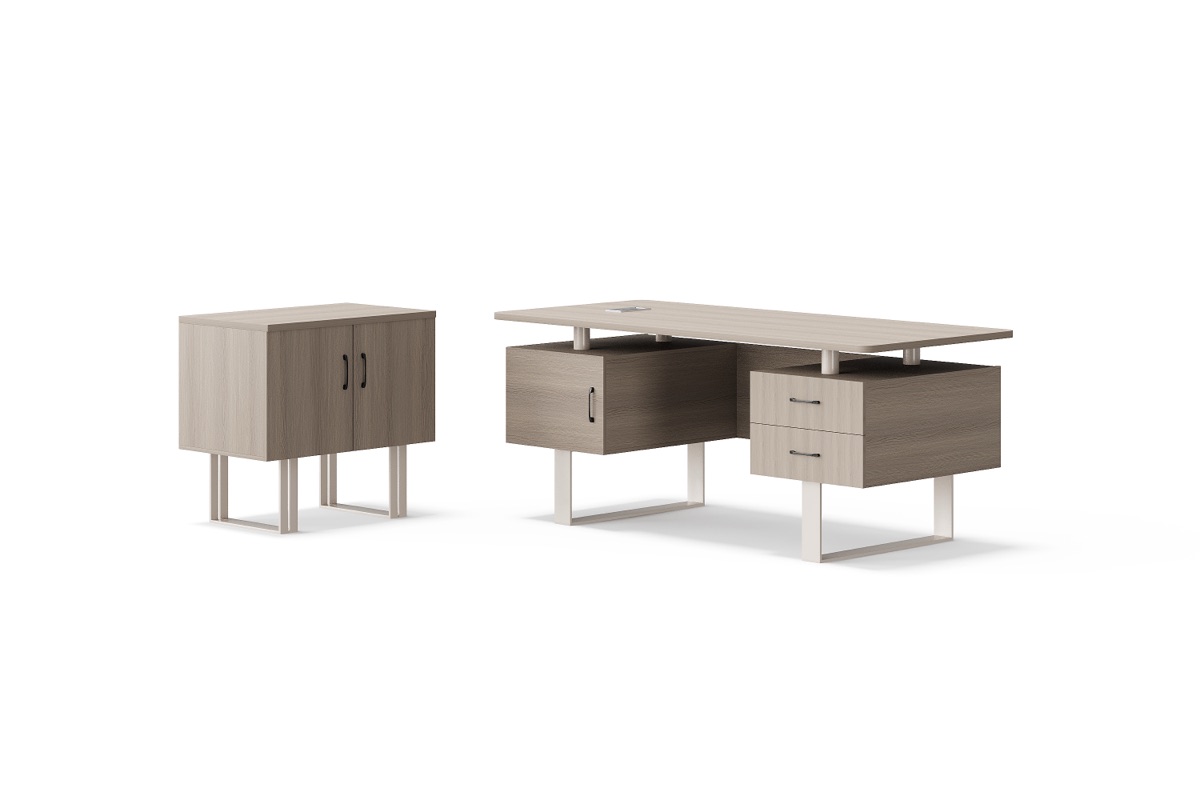 Meja Direktur L-Shape Panel Geometris — detail fitur 1