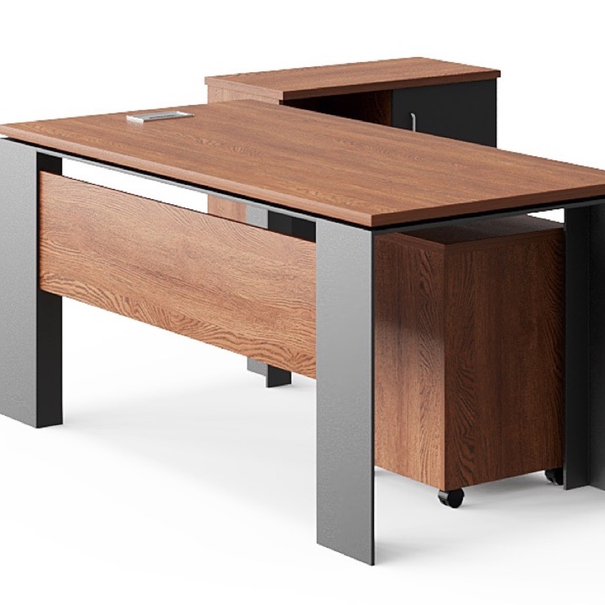 Meja Eksekutif L-Shape Kayu + Laci Bawah — detail fitur 1