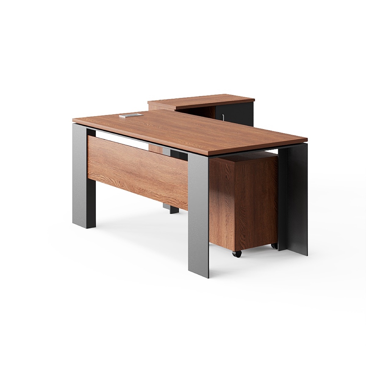 Meja Eksekutif L-Shape Kayu + Laci Bawah — BG-2555