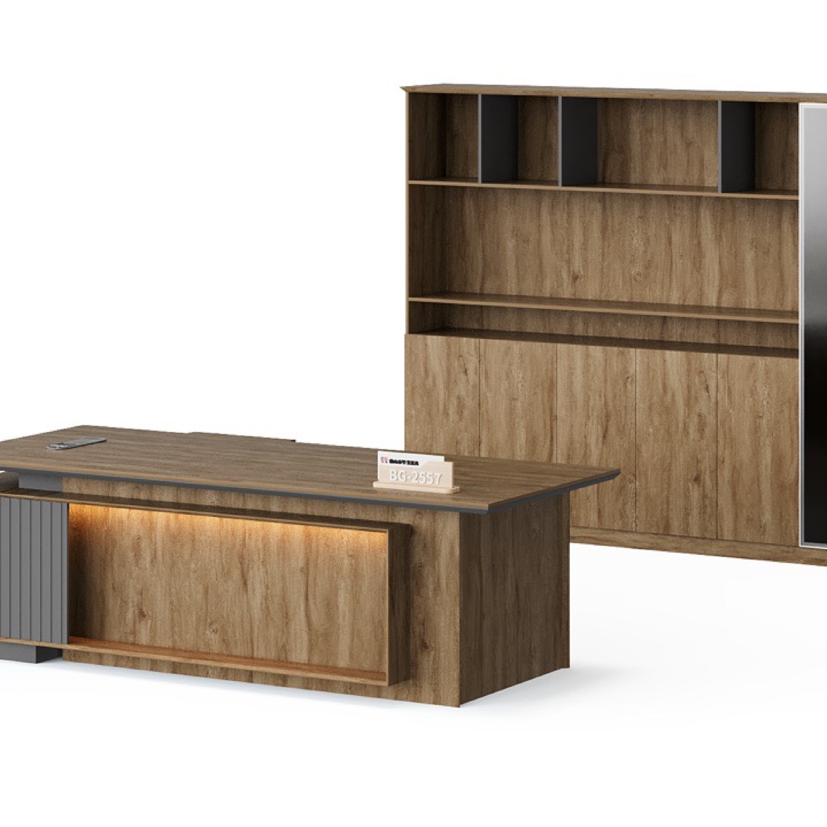 L-Shape Director Desk + Hutch + LED — feature detail 2