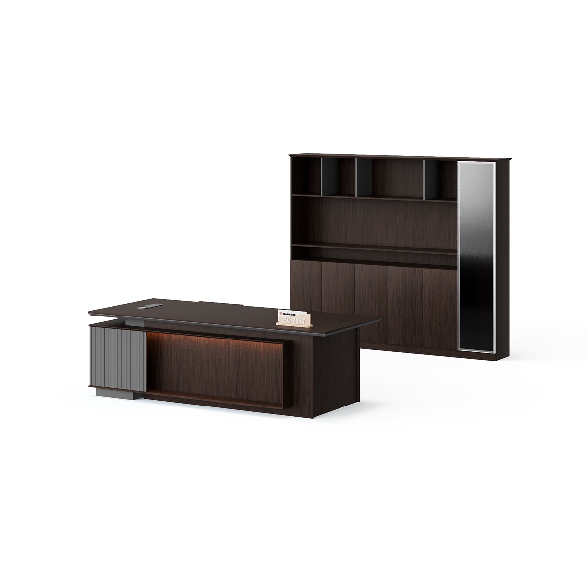 L-Shape Director Desk + Hutch + LED — feature detail 1
