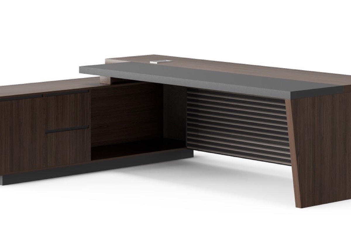 Meja Direktur L-Shape Panel Slat — detail fitur 1