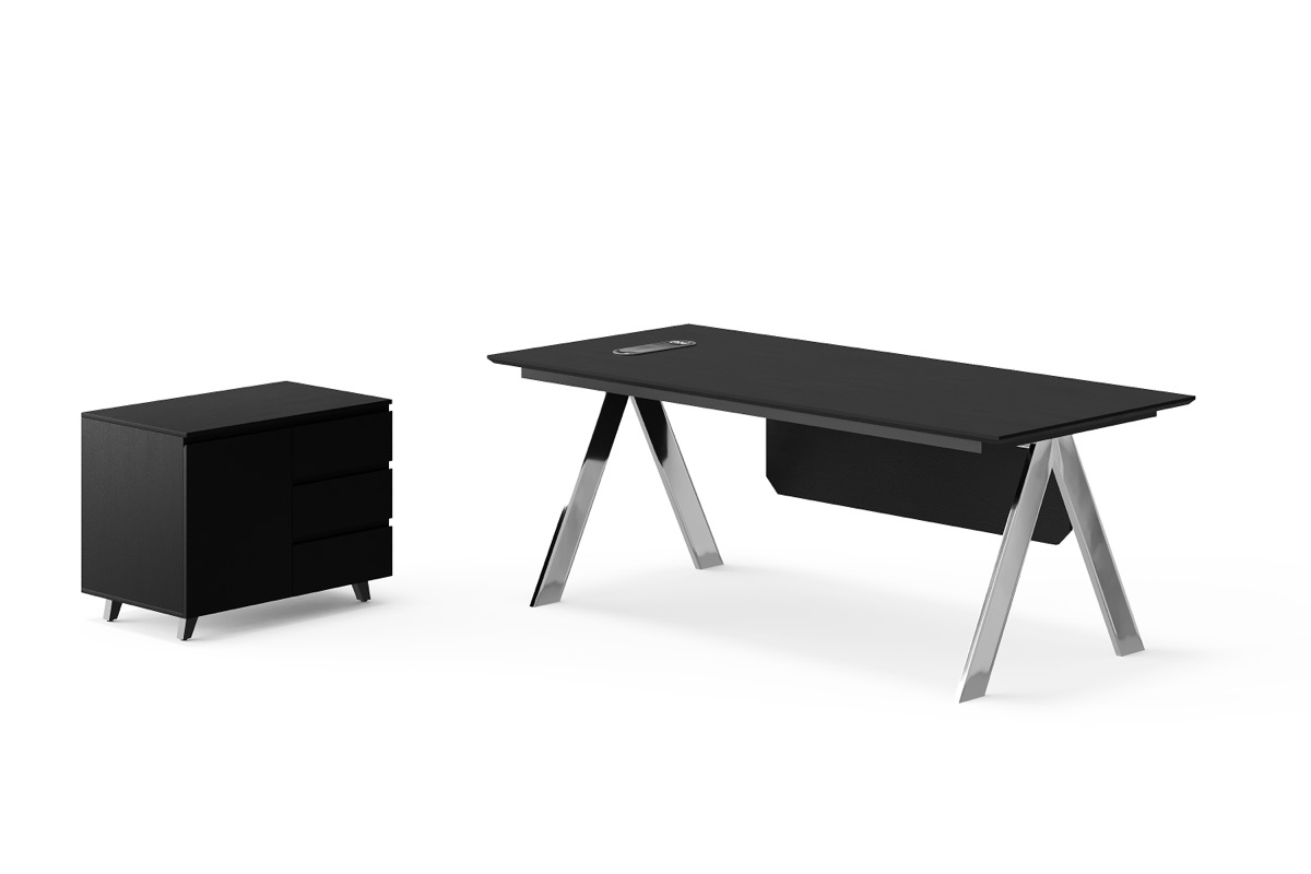 Meja Direktur L-Shape Hitam Rangka A — detail fitur 1