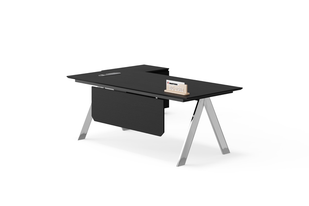 Meja Direktur L-Shape Hitam Rangka A — BG-2562