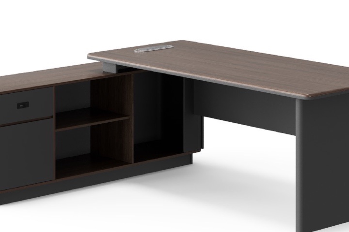 Meja Direktur L-Shape Panel Daya & Laci — detail fitur 1