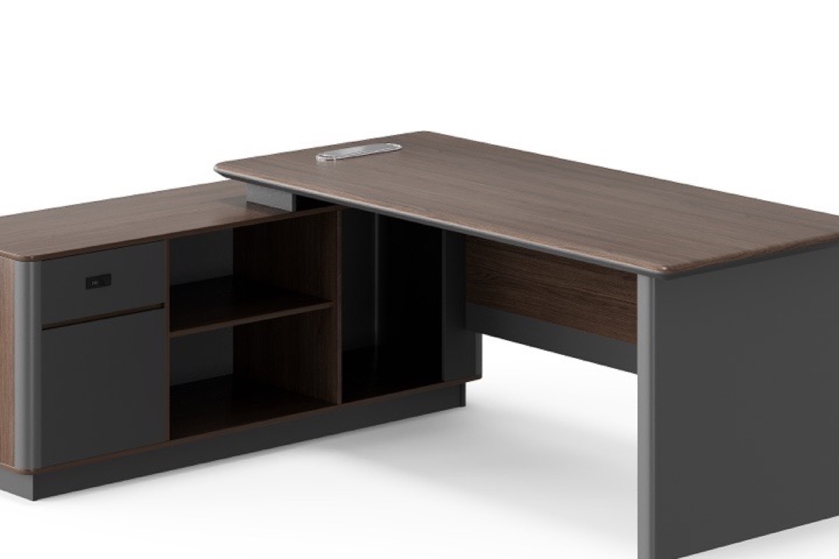 Meja Direktur L-Shape Kabinet + Rak — detail fitur 1