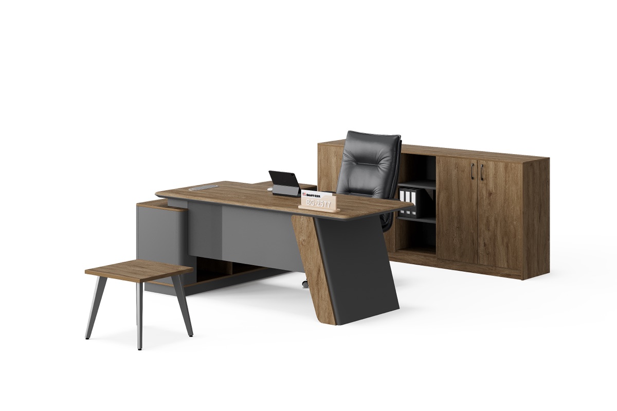 Meja Direktur L-Shape + Kabinet Laci — detail fitur 1