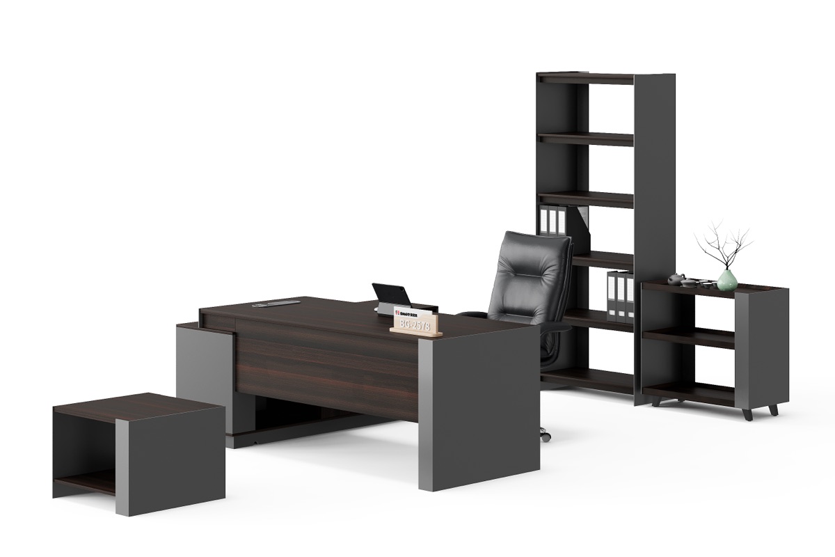 Meja Direktur L-Shape + Rak Buku — BG-2578A