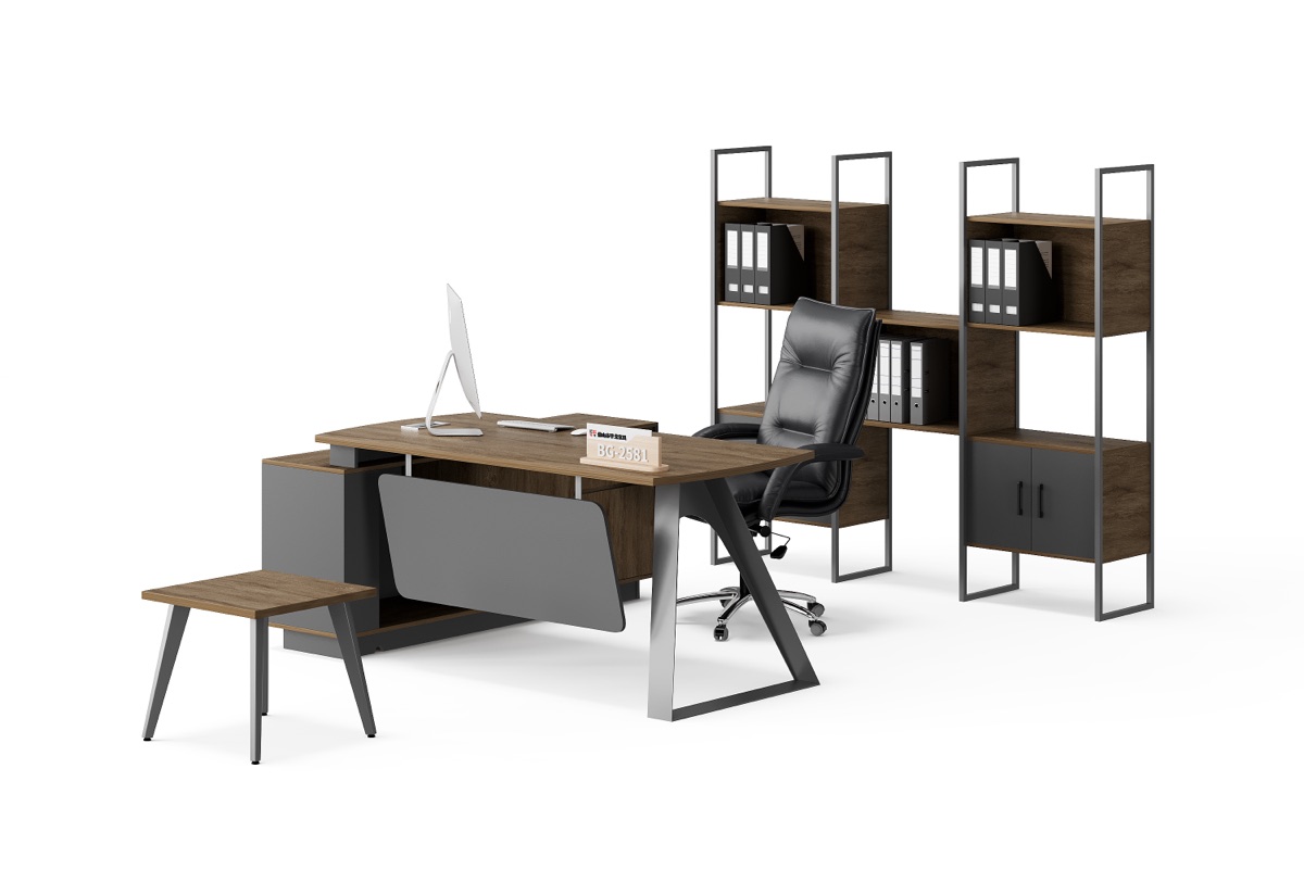 Meja Direktur L-Shape + Rak Buku — BG-2581A