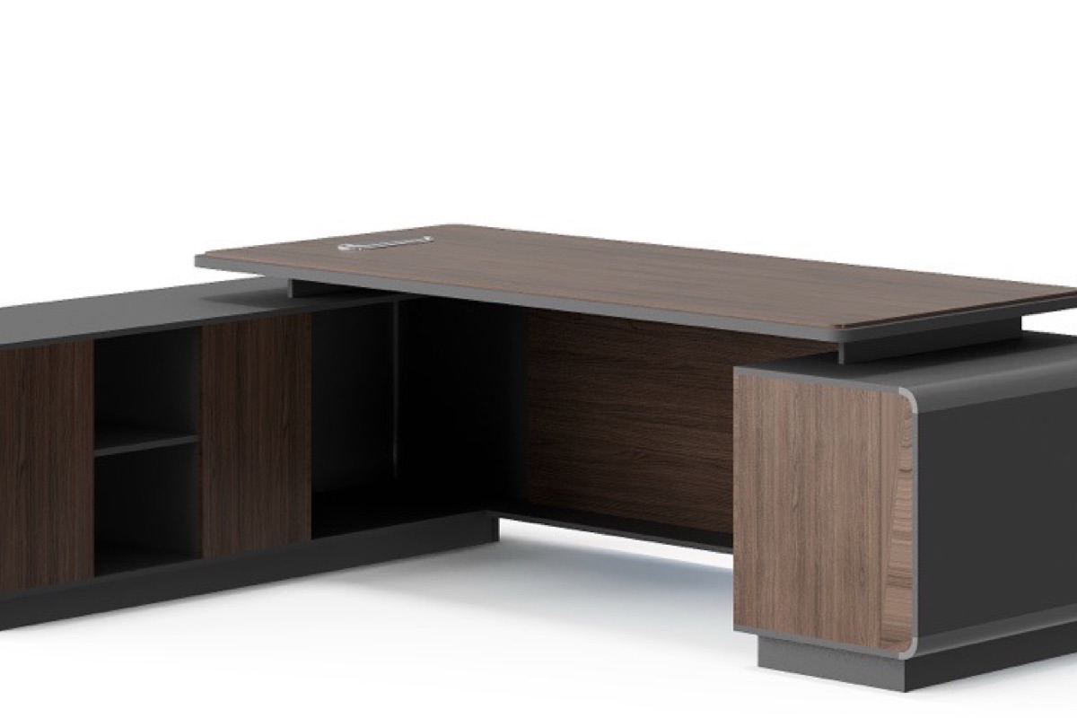 Meja Direktur L-Shape Kabinet Pintu Kayu — detail fitur 1