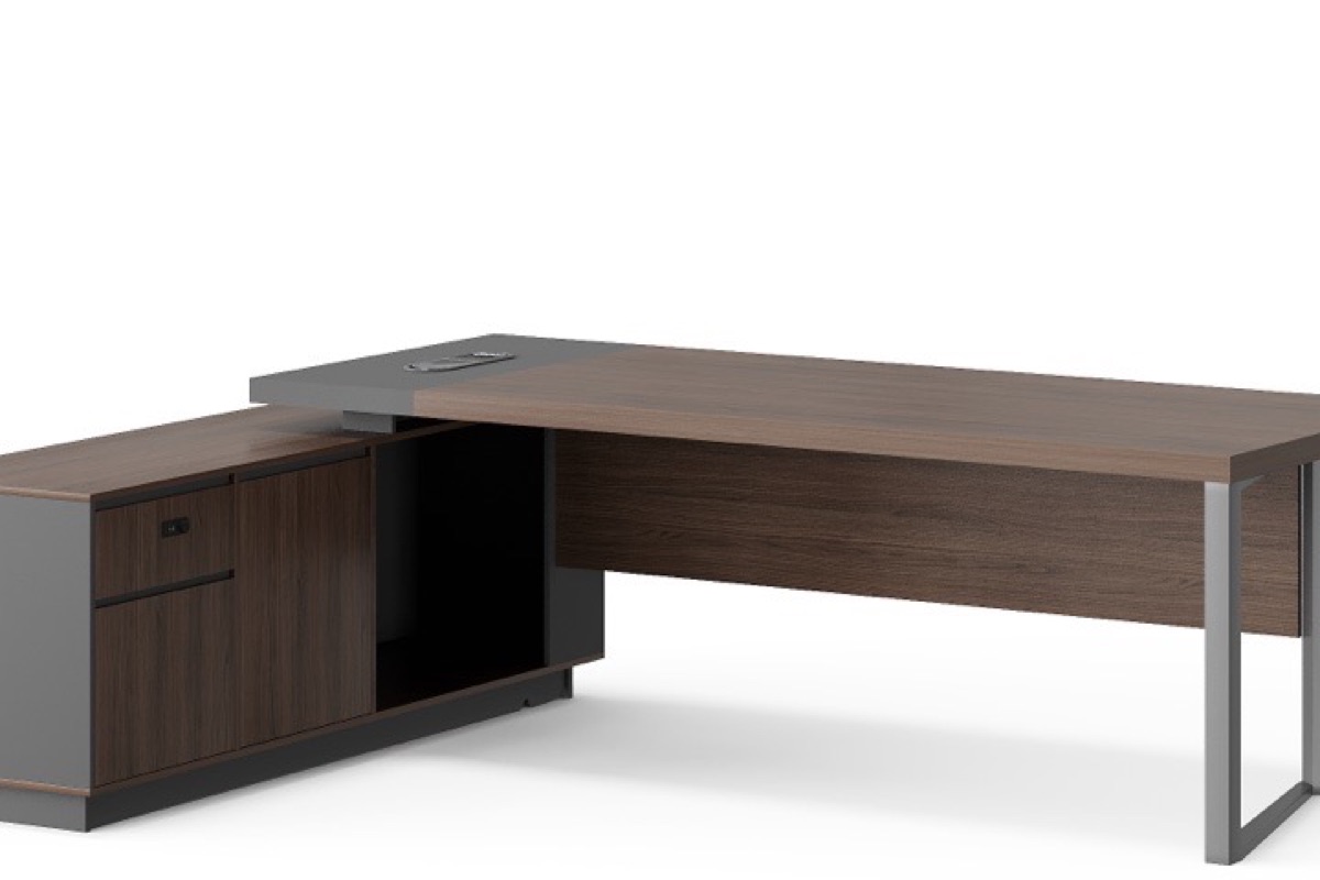 Meja Direktur L-Shape Kaki Metal + Kabinet — detail fitur 1