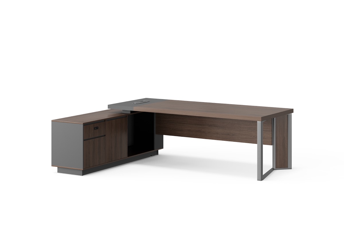 Meja Direktur L-Shape Kaki Metal + Kabinet — BG-2583L