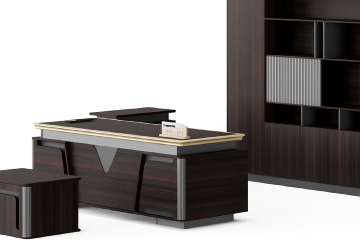 Meja Direktur L-Shape + Rak Buku 4 Finishing — detail fitur 4