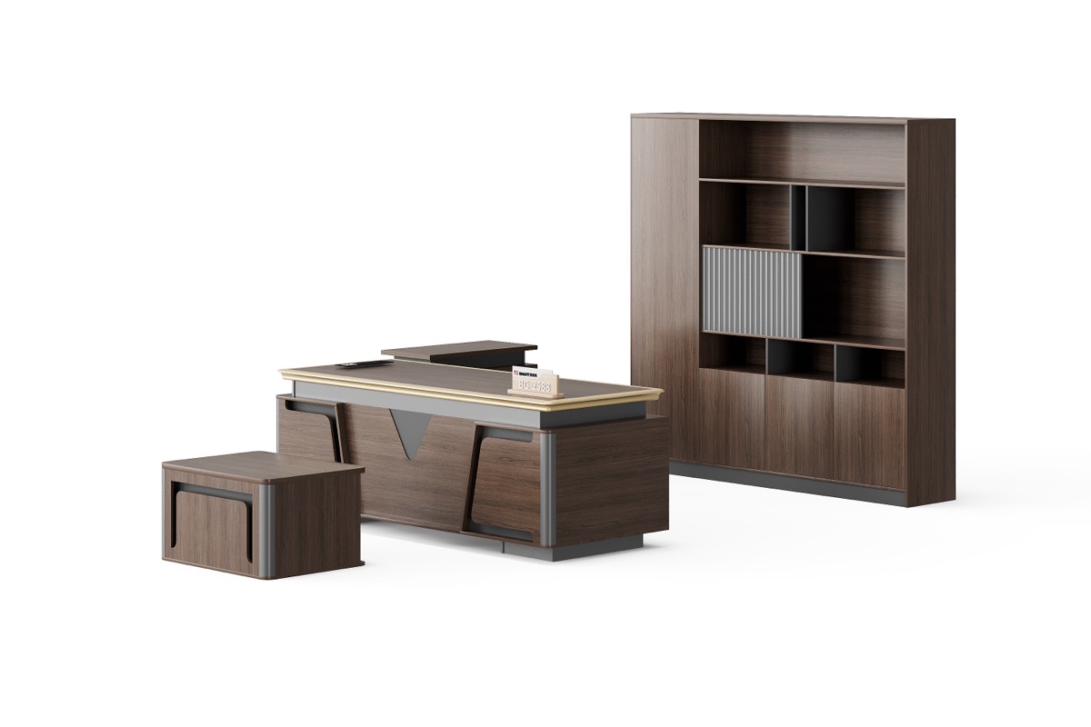 Meja Direktur L-Shape + Rak Buku 4 Finishing — detail fitur 2