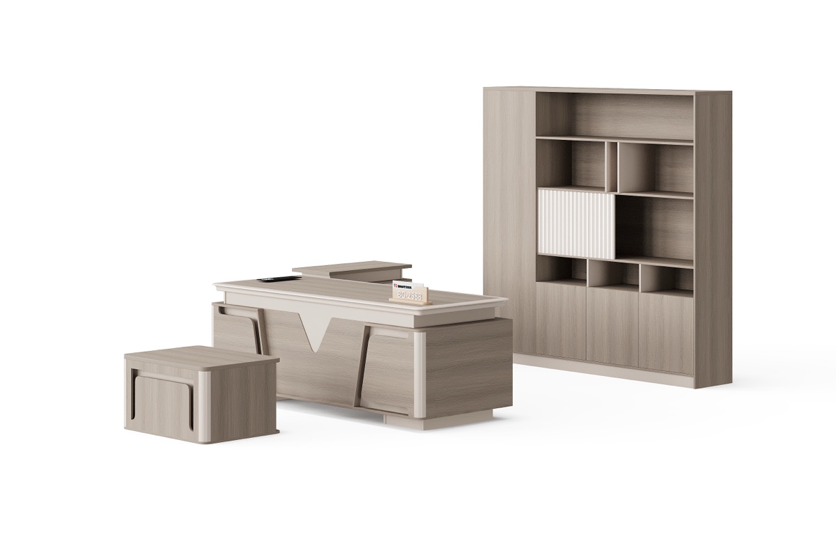 Meja Direktur L-Shape + Rak Buku 4 Finishing — detail fitur 3