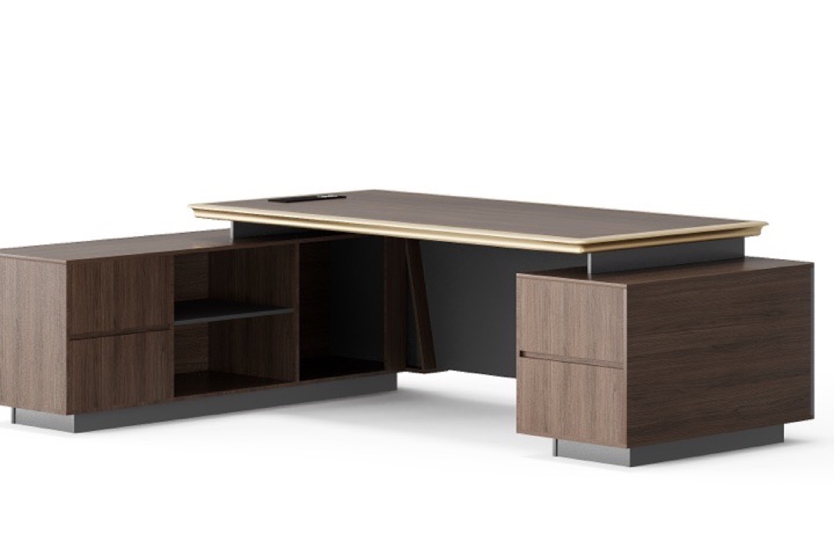 L-Shape Premium Director Desk Gold Trim — feature detail 1