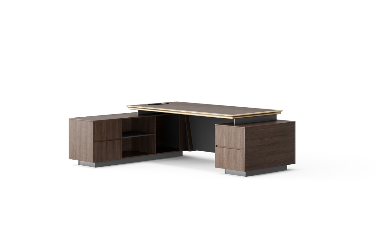 Meja Direktur L-Shape Trim Emas Premium — BG-2588L