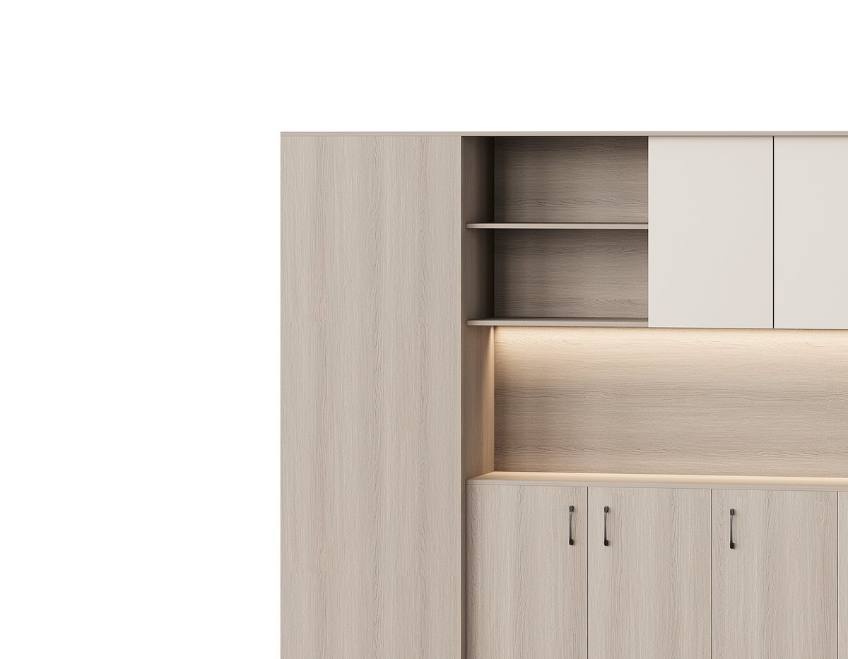 Kabinet Dinding Modular LED Oak Terang — detail fitur 1