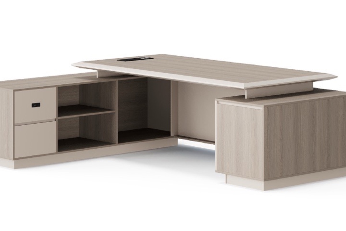 Premium L-Shape Director Desk Light Oak — feature detail 1