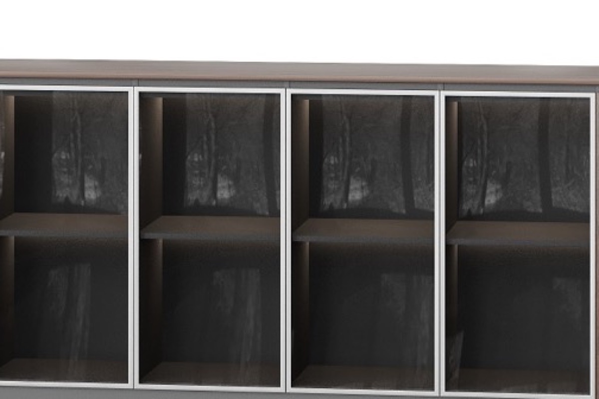 Kabinet Sisi Walnut 4 Kompartemen Kaca + 2 Pintu — detail fitur 2