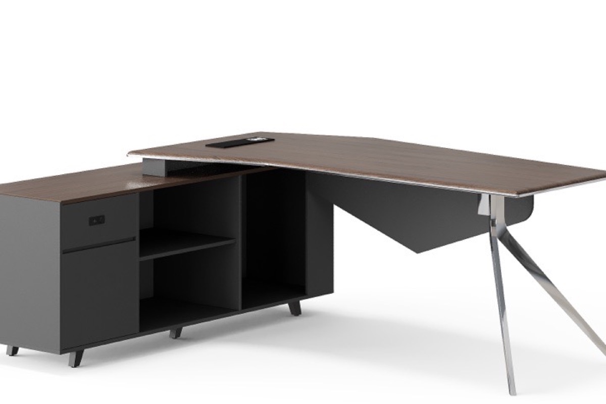Meja Direktur L-Shape Kaki Triangular + Kabinet — detail fitur 1