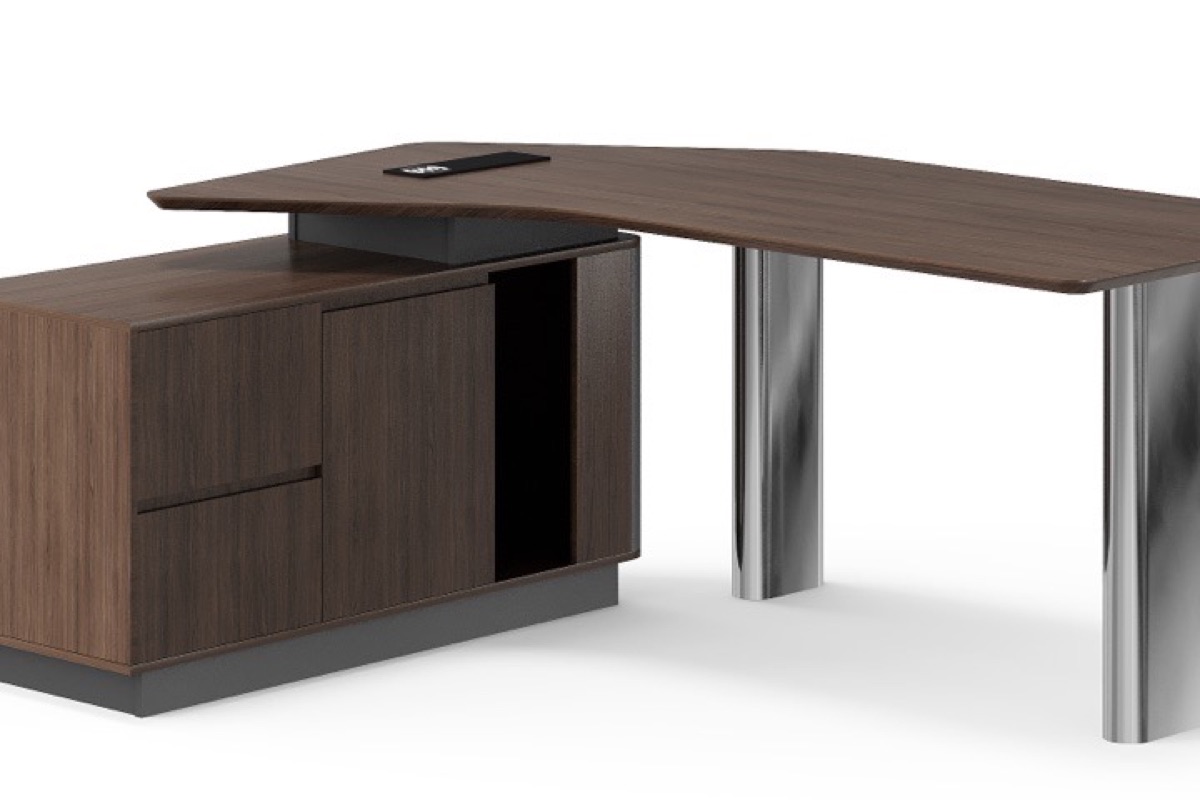 Meja Direktur L-Shape Chrome + Kabinet Dua Laci — detail fitur 1