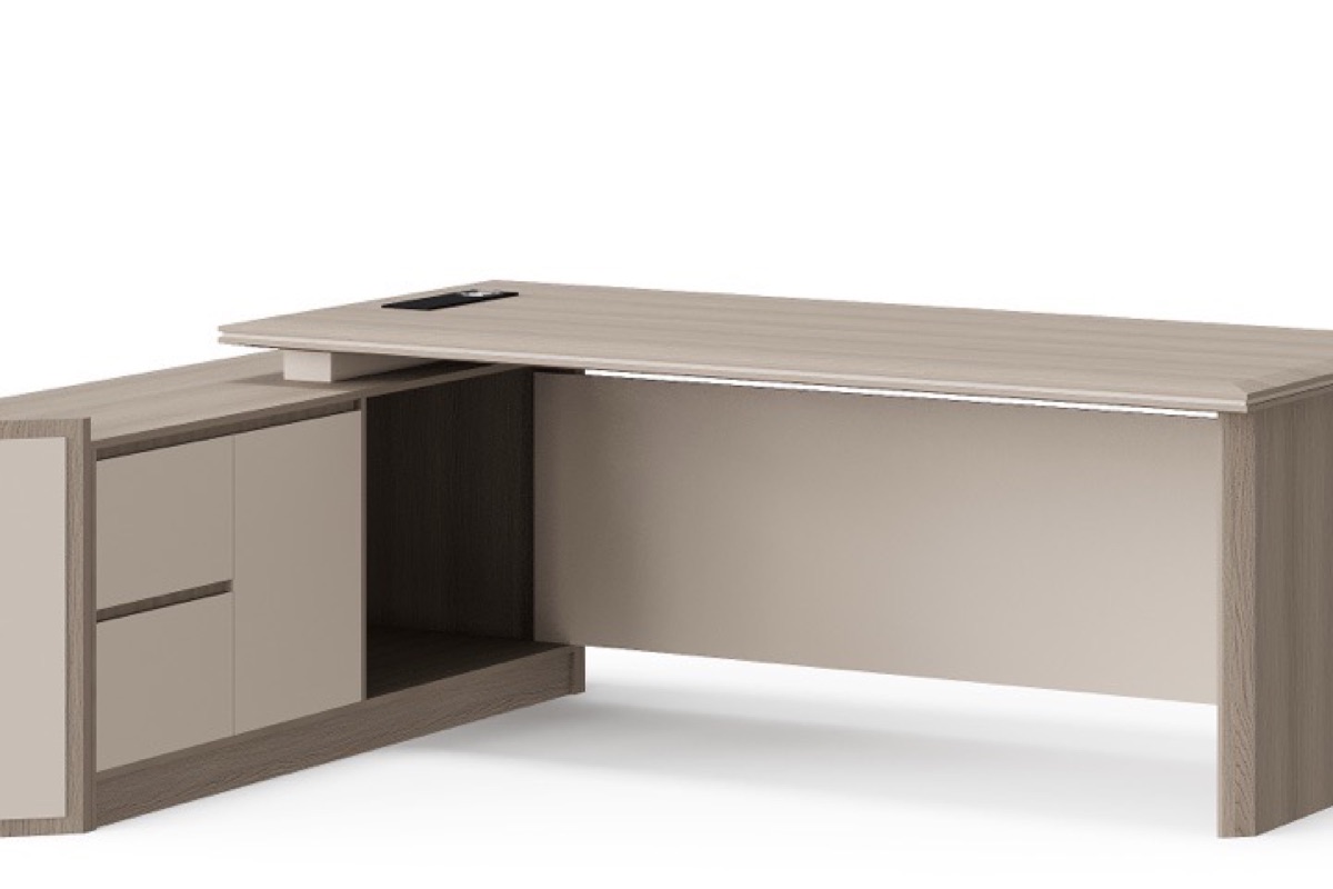 Meja Direktur L-Shape Oak Natural Kaki Panel — detail fitur 1