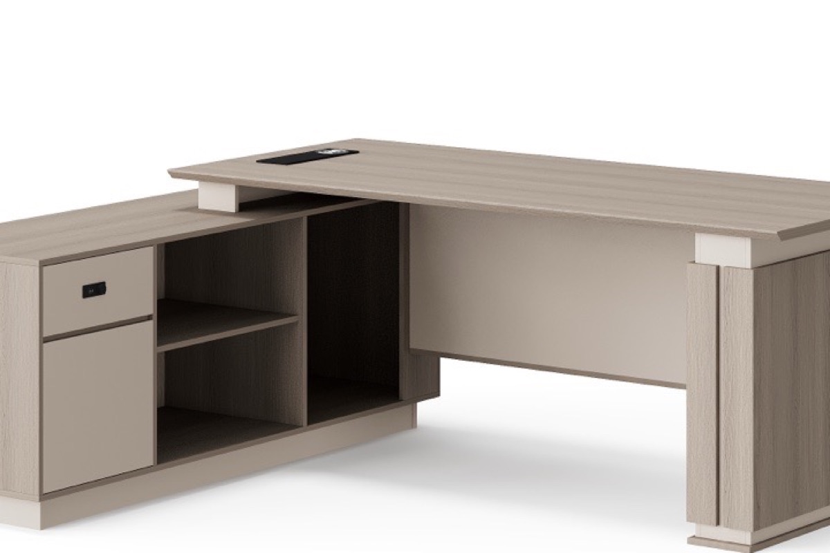 Meja Direktur L-Shape Oak Natural + Kabinet — detail fitur 1