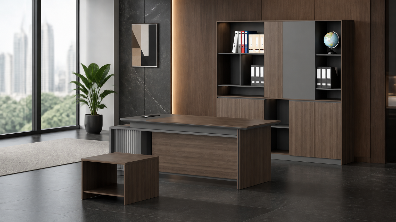 Meja Manajer L-Shape — situasi kantor
