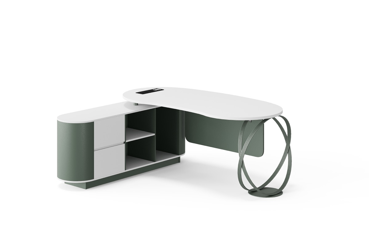 Green L-Shape Director Desk + White Top & Drawer — feature detail 1
