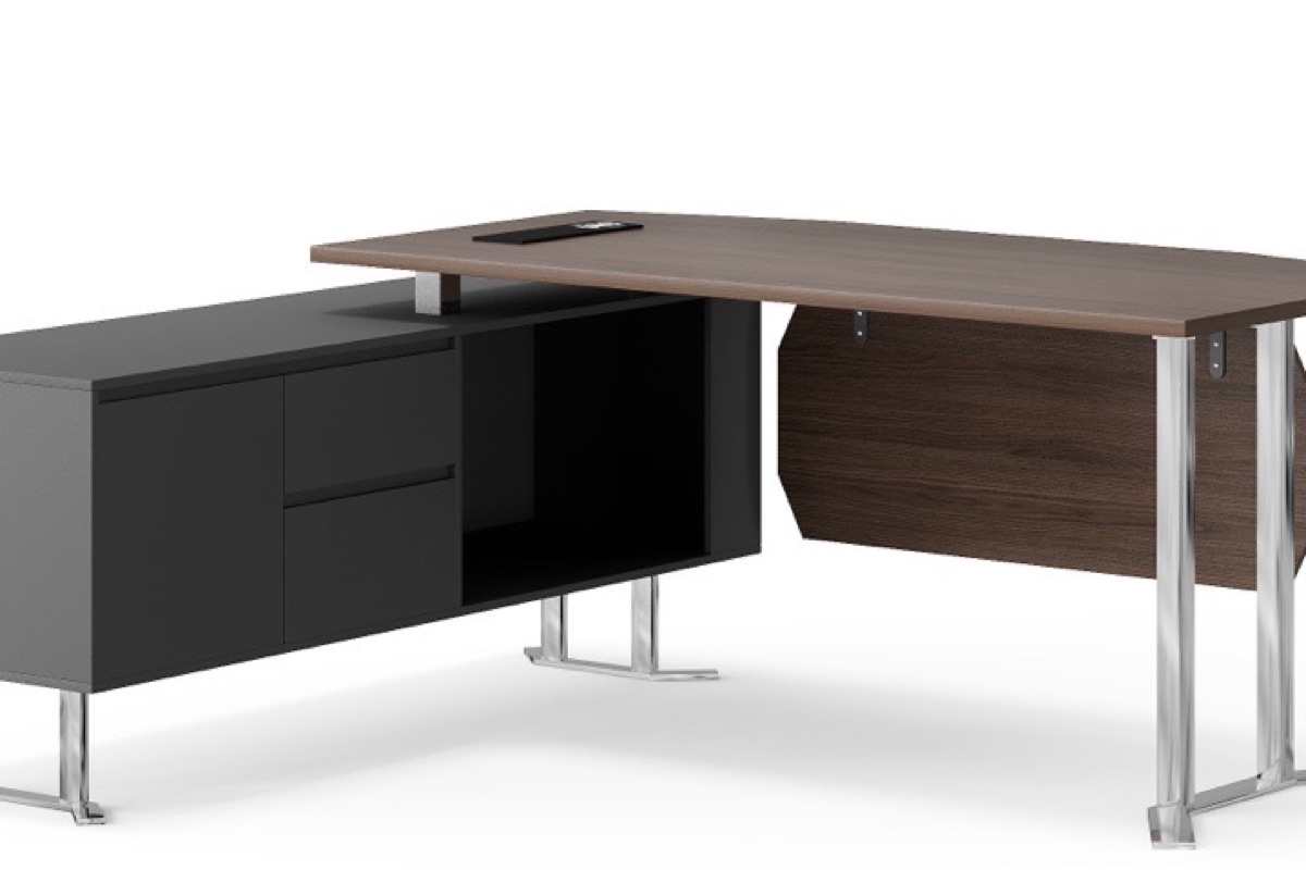 Meja Direktur L-Shape Walnut Dua Warna + Kabinet — detail fitur 1
