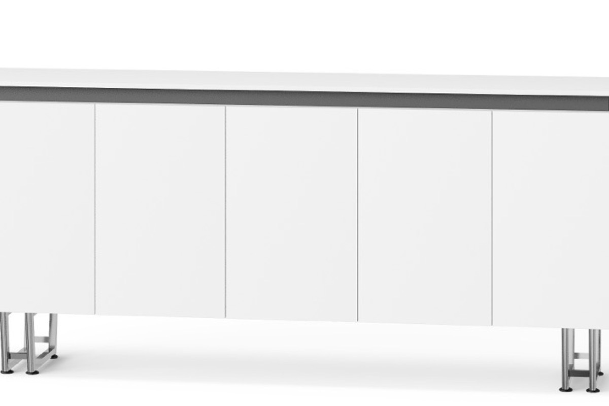 White Office Cabinet 5 Doors Metal Legs — feature detail 1