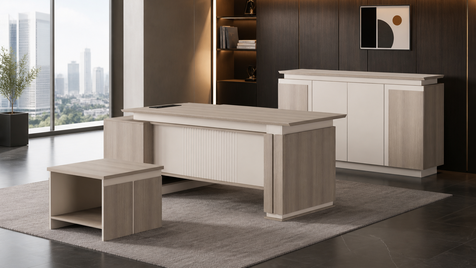 Meja Manajer L-Shape — situasi kantor