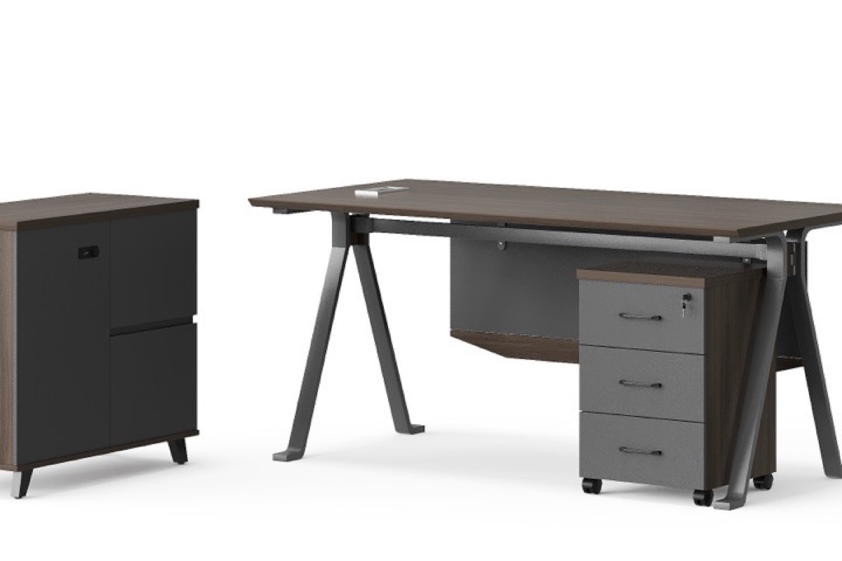 Meja Direktur L-Shape G28 Kaki Tapered + Unit Laci — detail fitur 1