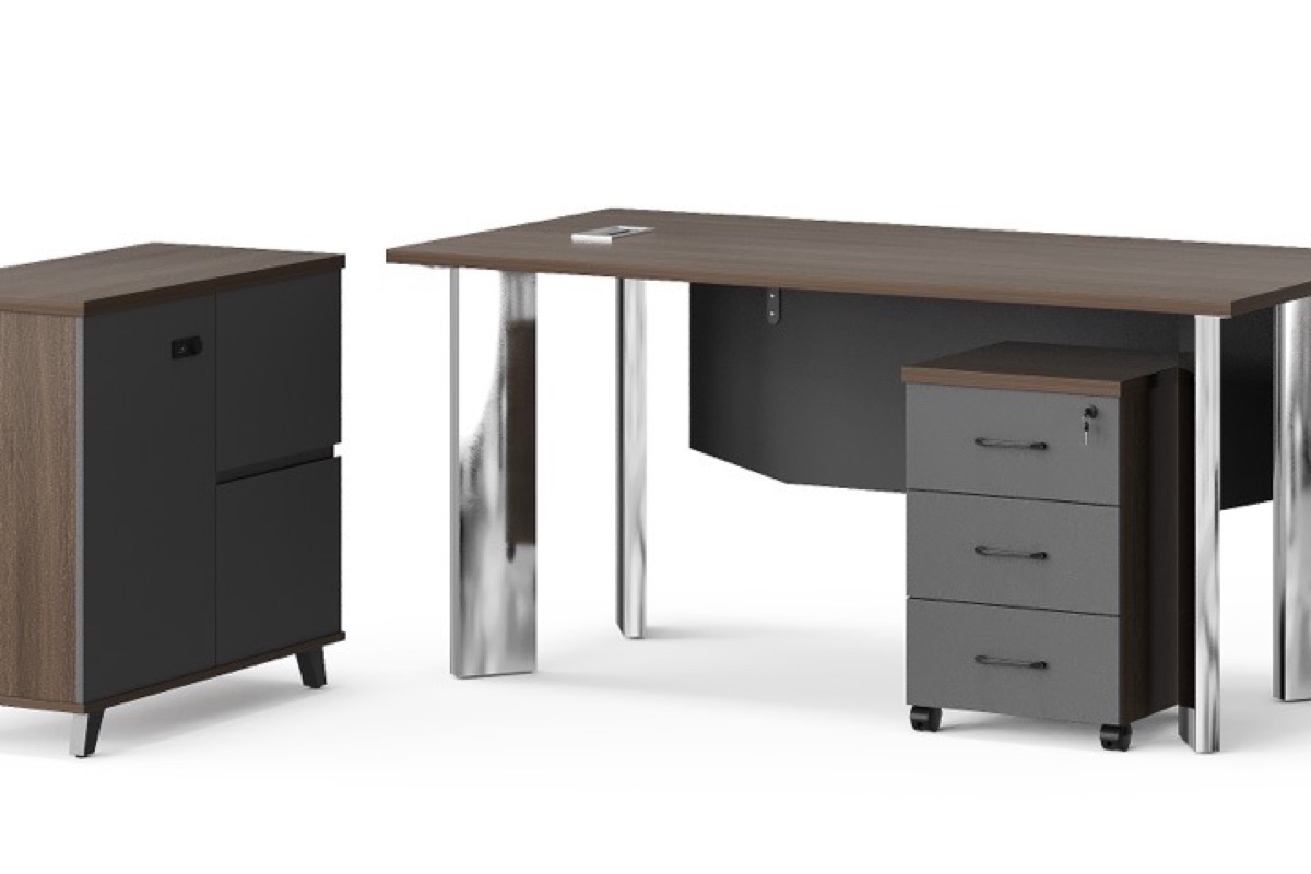 Meja Direktur L-Shape G28 Kaki Chrome + Kabinet — detail fitur 1