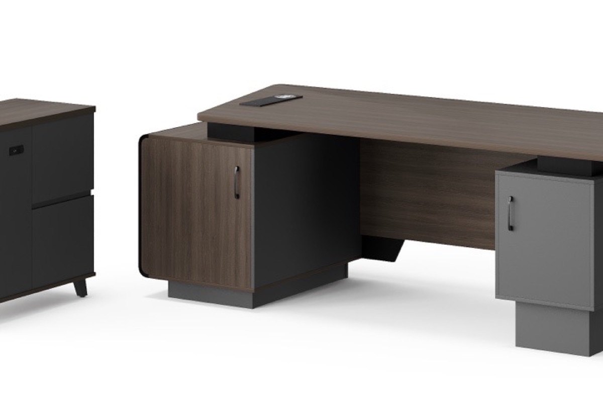 Meja Direktur L-Shape G28 Panel Slat + Kabinet — detail fitur 1
