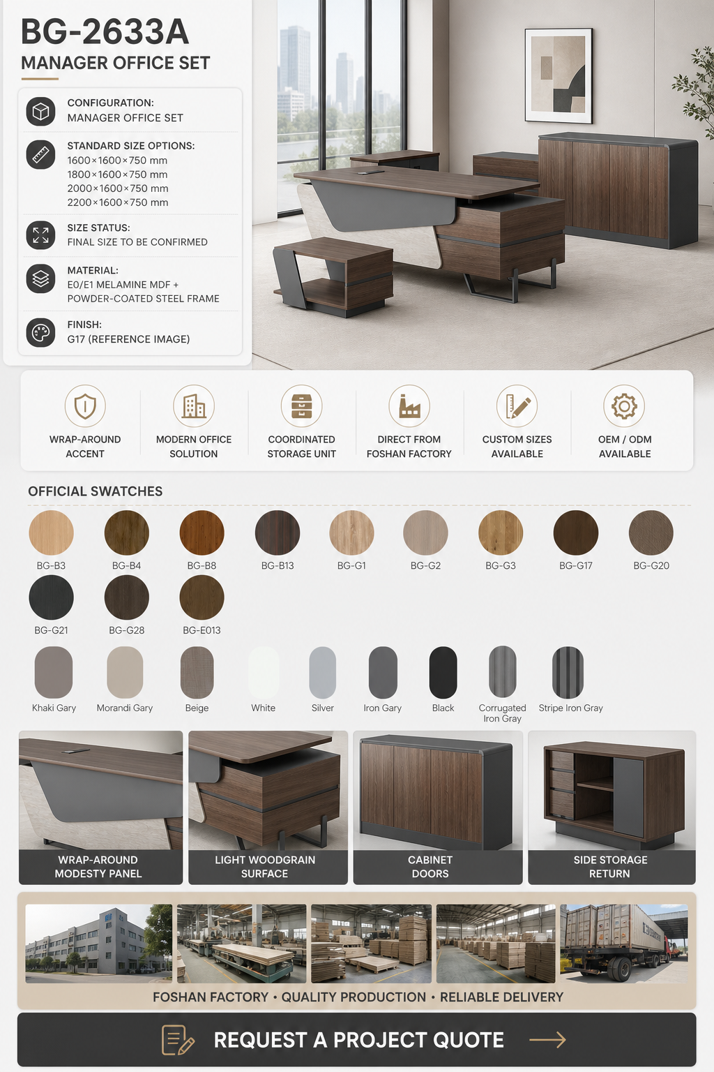 Meja Manajer + Kabinet — BG-2633A-G28 detail