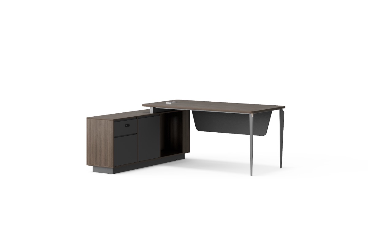Meja Direktur L-Shape G28 Panel Lengkung + Kabinet — detail fitur 1