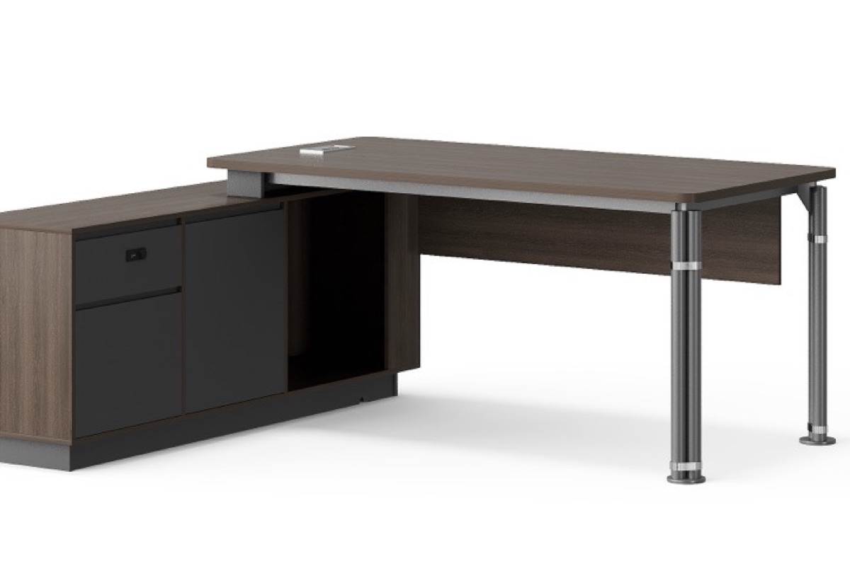 Meja Direktur L-Shape G28 + Laci & Rak Bawah — detail fitur 1